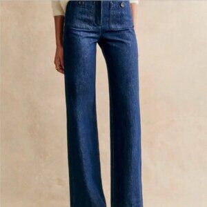 Sezane Blue Dan Trousers High-Rise Classic Fit Size 34 EU (Fits like Size 26)